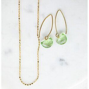 Bundle WATERPROOF Gold Chain Necklace & Green Amethyst Gemstone Threader Earring